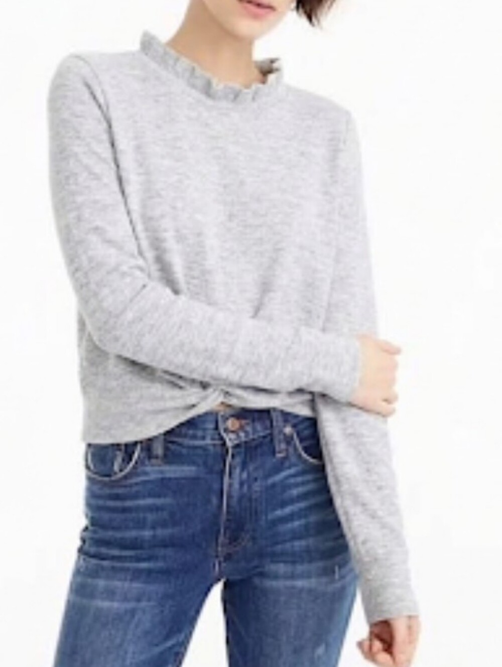 J. Crew Women's Ruffle Crew Neck cotton Pullover Sweater /Jumper